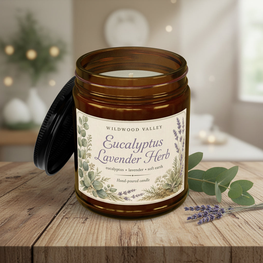 Eucalyptus lavender herb candle by Wildwood Valley 