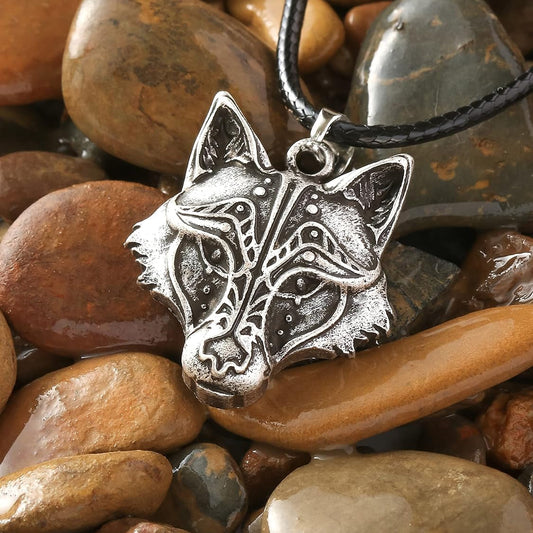 Wolf Necklace, Viking Wolf Head Pendant, Animal Totem Jewelry Gift for Men and Women