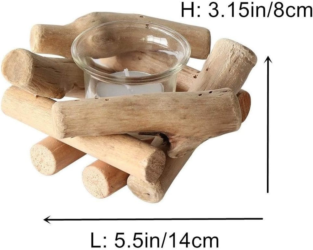Handmade Wooden Tea Light Candle Holder with Glass Cup Rustic Country Coastal Style for Farmhouse Home Decoration Home Altar Decoration Holiday Wedding Decoration