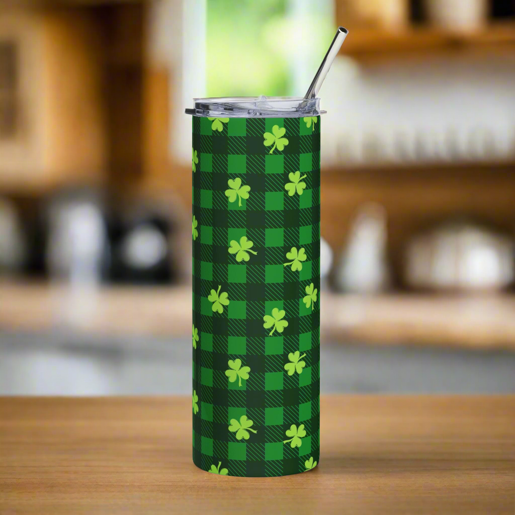 Green Plaid Shamrock 20oz Stainless Steel Cup