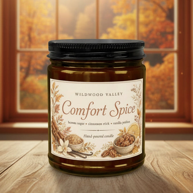 9oz Jar of Wildwood Valley Comfort Spice candle