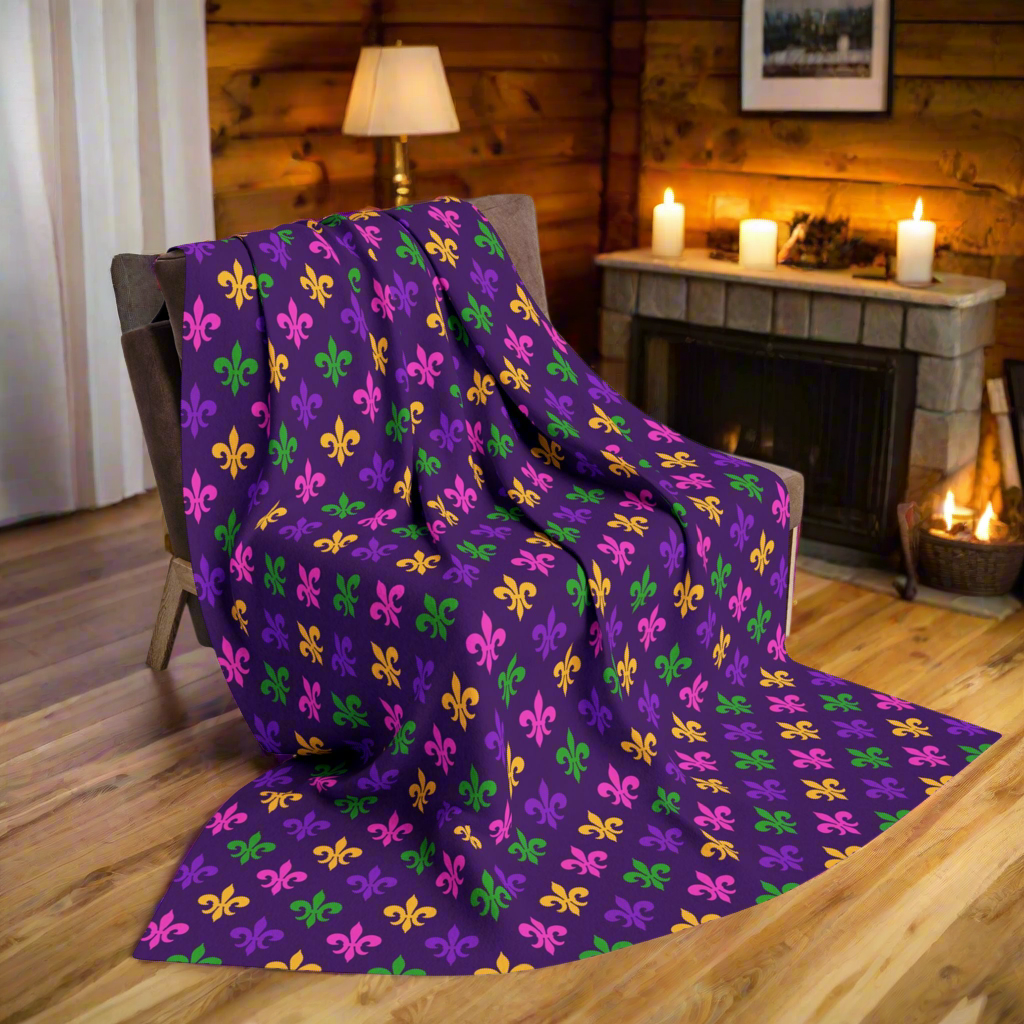 Mardi Gras Fleur-de-Lis Fleece Blanket