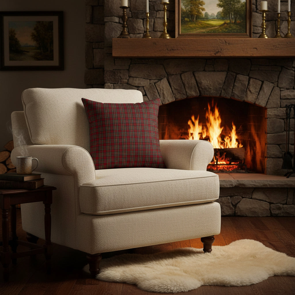 Red Plaid Faux Suede Pillow