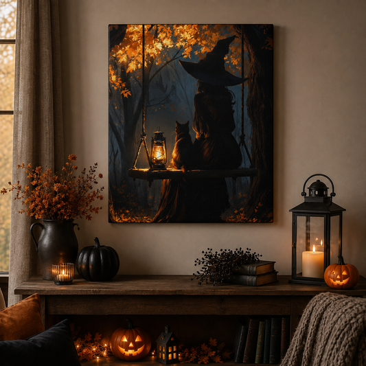 The Witch and her Cat Matte Canvas Wall Art