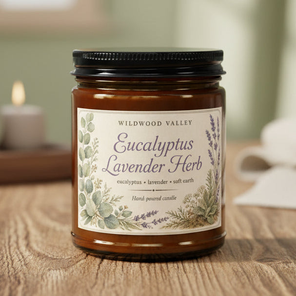 'Eucalyptus Lavender Herb' scented candle by Wildwood Valley