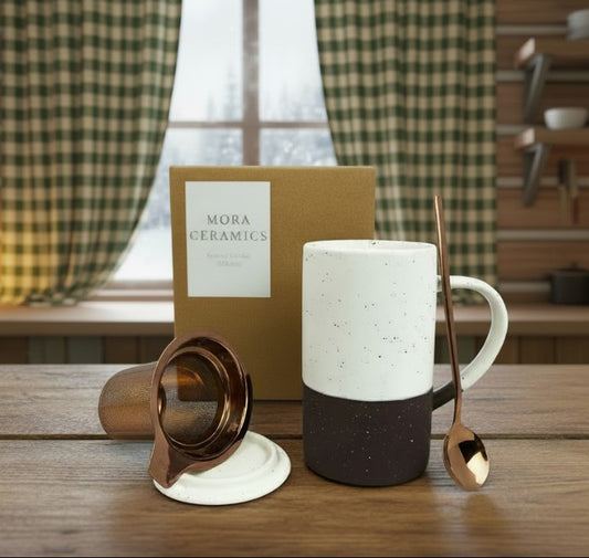 Mora Ceramic Teacup with Infuser, Spoon & Lid