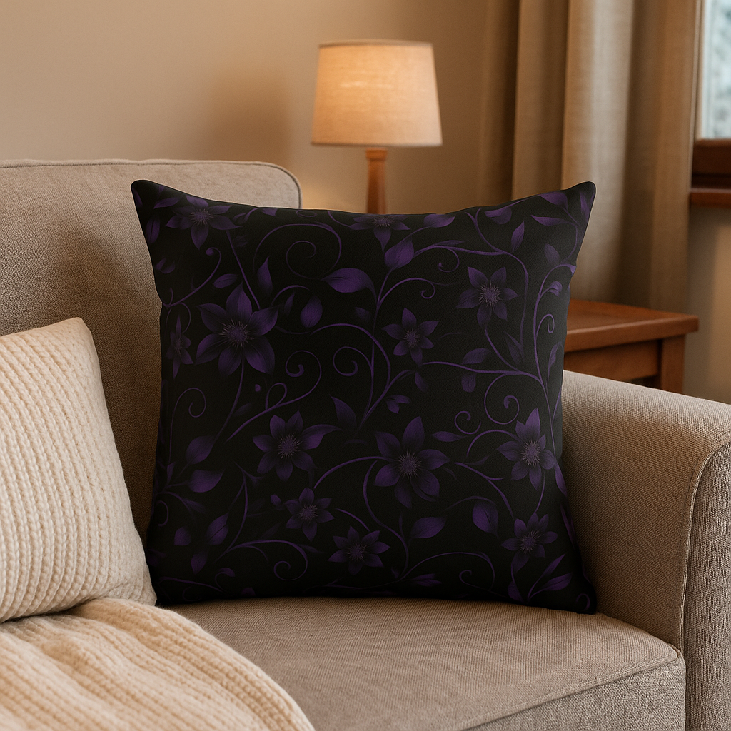 Purple Floral Faux Suede Throw Pillow