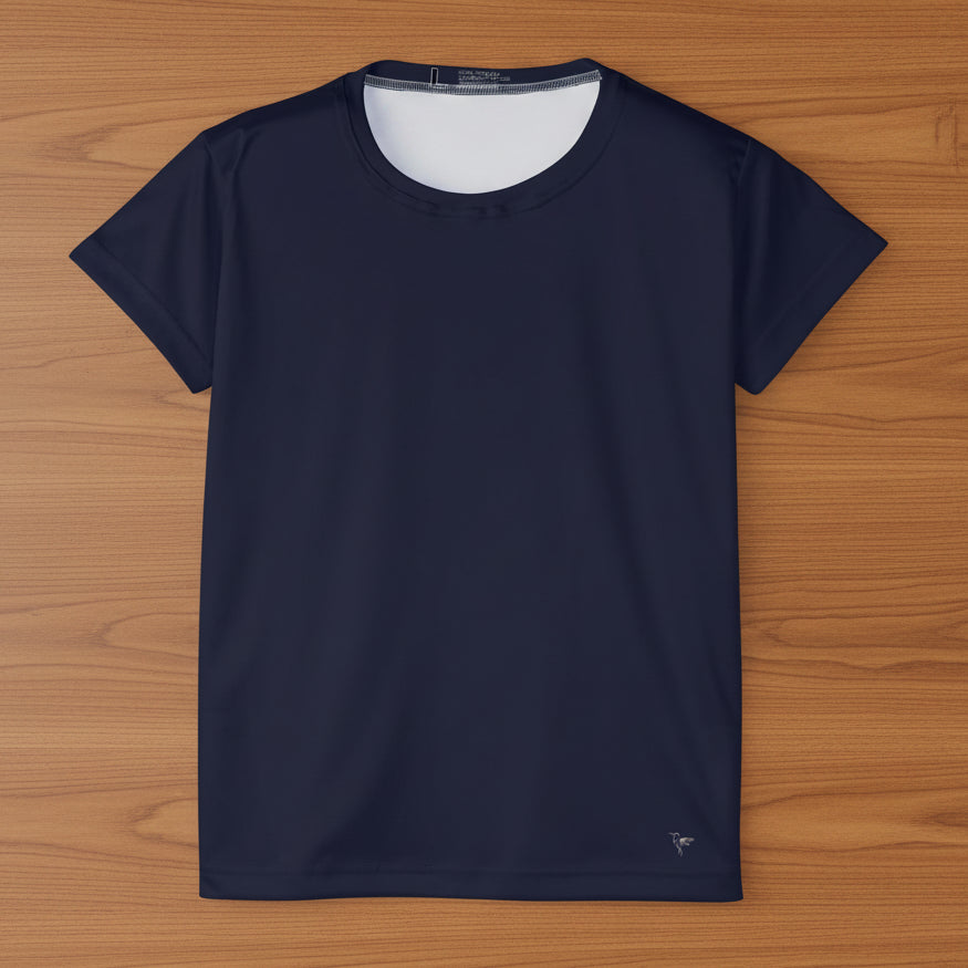 Navy blue t-shirt with hummingbird logo