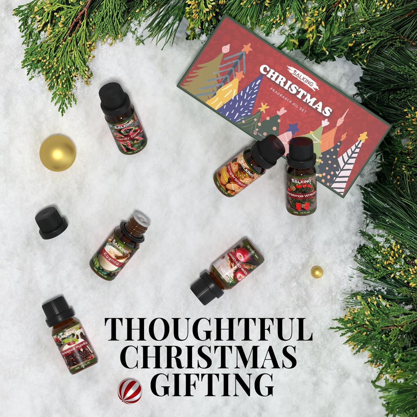 Christmas Fragrance Oils, Premium Essential Oil for Diffuser, Scented Oil Gift Set for Soap Candle Making - Christmas Wreath, Apple Cinnamon, Gingerbread, Candy Cane, Christmas Pudding, Eggnog