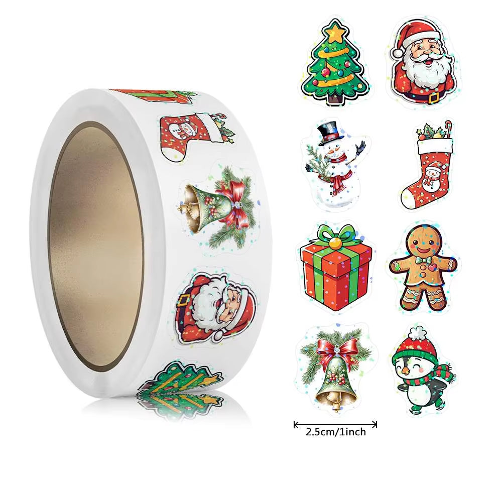 500Pcs Laser Cartoon Christmas Stickers Christmas Gift Wrapping Label Sticker Reward Stickers Scrapbook Stationery,1"