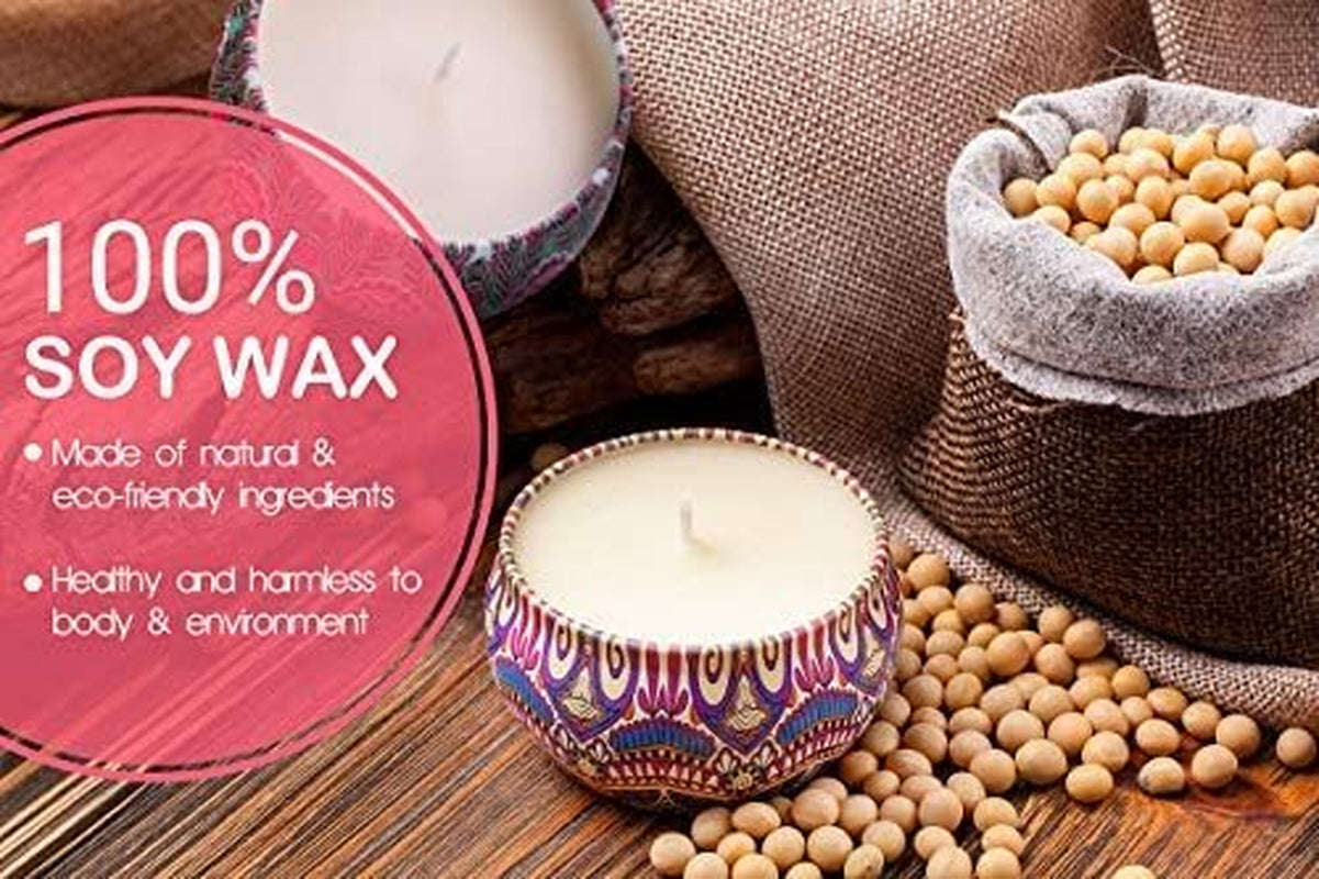 Scented Candles Gift Set Lavender Rose Gardenia and Lilac, Natural Soy Wax with Floral Essential Oil Travel Tin Candles Use for Aromatherapy Stress Relax, Home Decor, Yoga Meditation Reiki, Pack 4