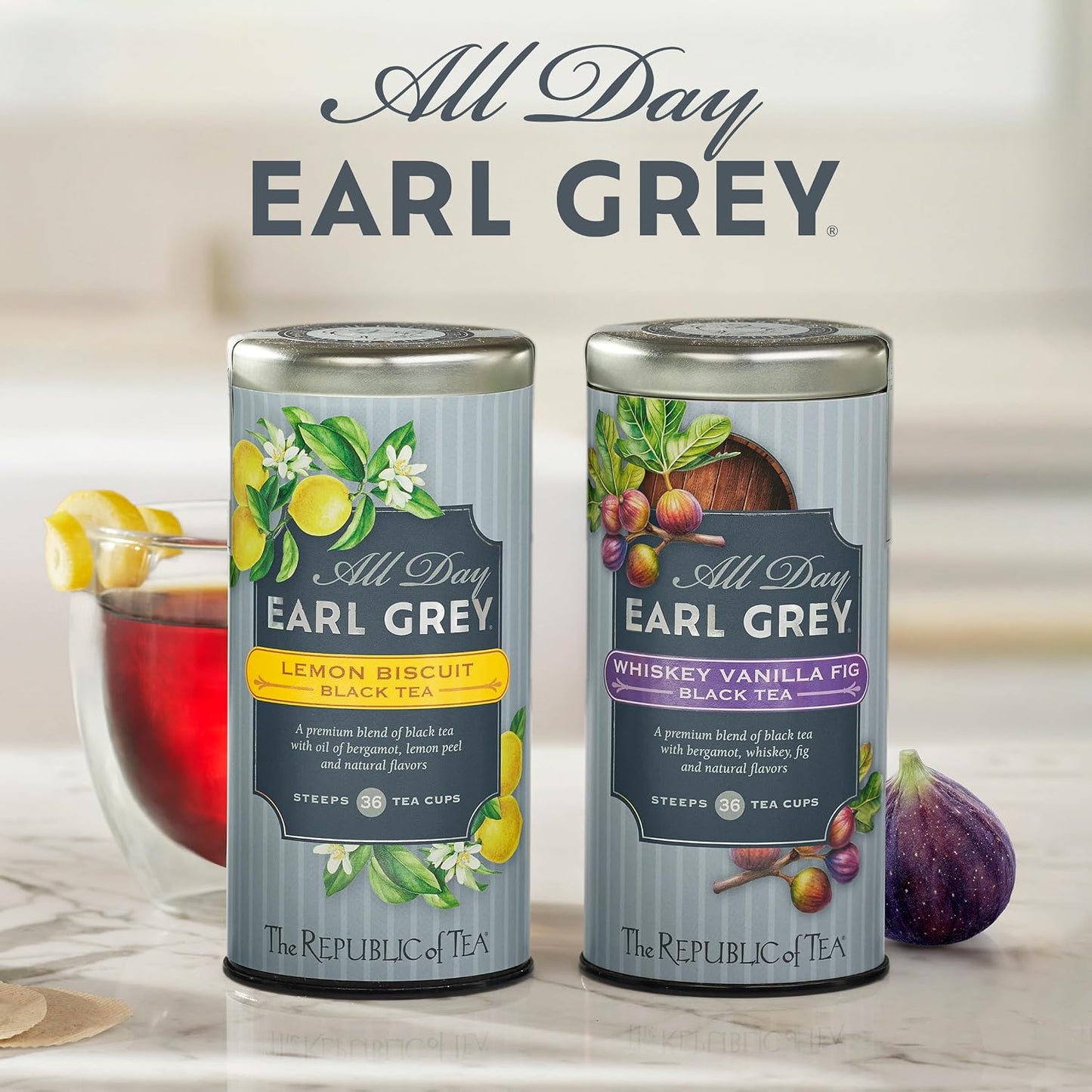 The Republic of Tea – All Day Earl Grey Lemon Biscuit Black Tea, Naturally Caffeinated, 36 Tea Bags