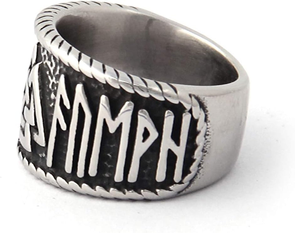 Valknut Symbol Ring with Rune Letters 316L Stainless Steel Norse Scandinavian Viking Jewelry