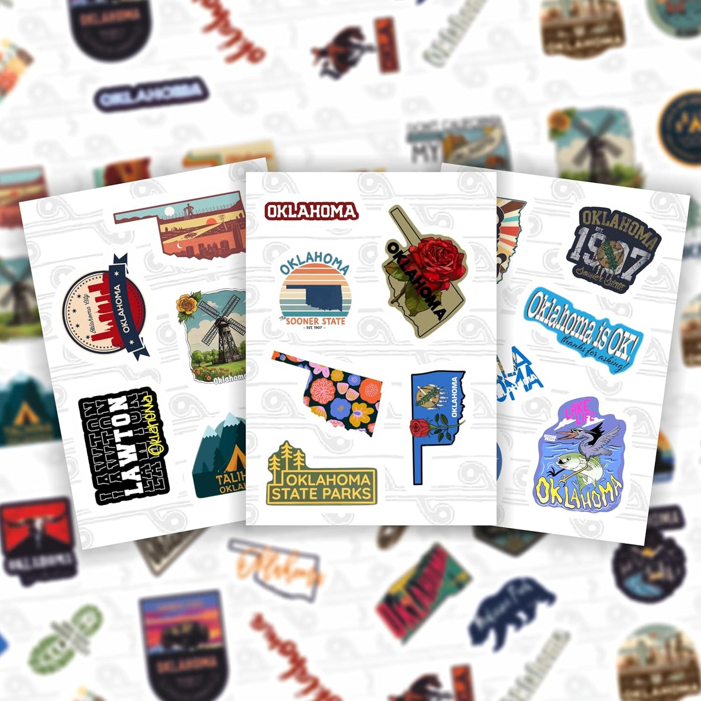 100Pcs Oklahoma Stickers for Water Bottle and Laptop - Oklahoma Party Favors & Decorations, Waterproof Vinyl Decals, State Pride and Icon Stickers, Gifts for Women & Men