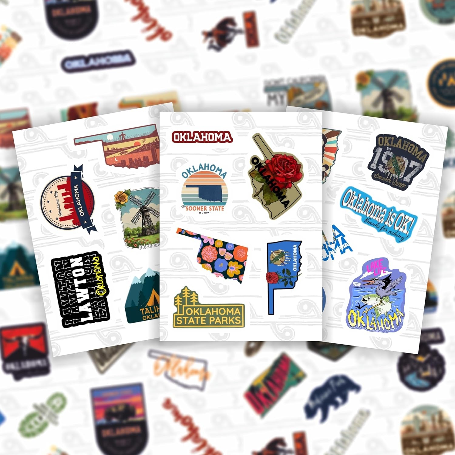 100Pcs Oklahoma Stickers for Water Bottle and Laptop - Oklahoma Party Favors & Decorations, Waterproof Vinyl Decals, State Pride and Icon Stickers, Gifts for Women & Men