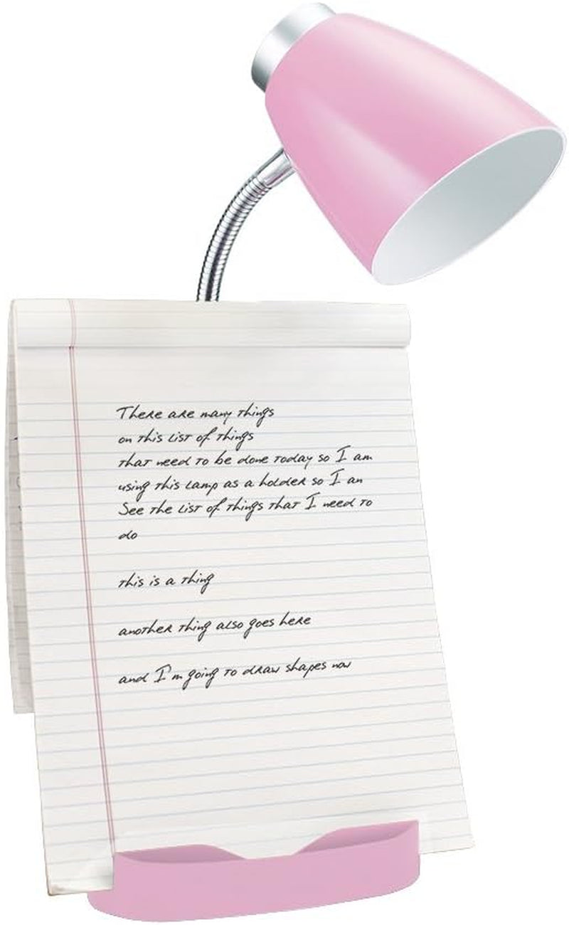 LD1002-PNK Gooseneck Organizer Desk Lamp with Ipad Tablet Stand Book Holder, Pink