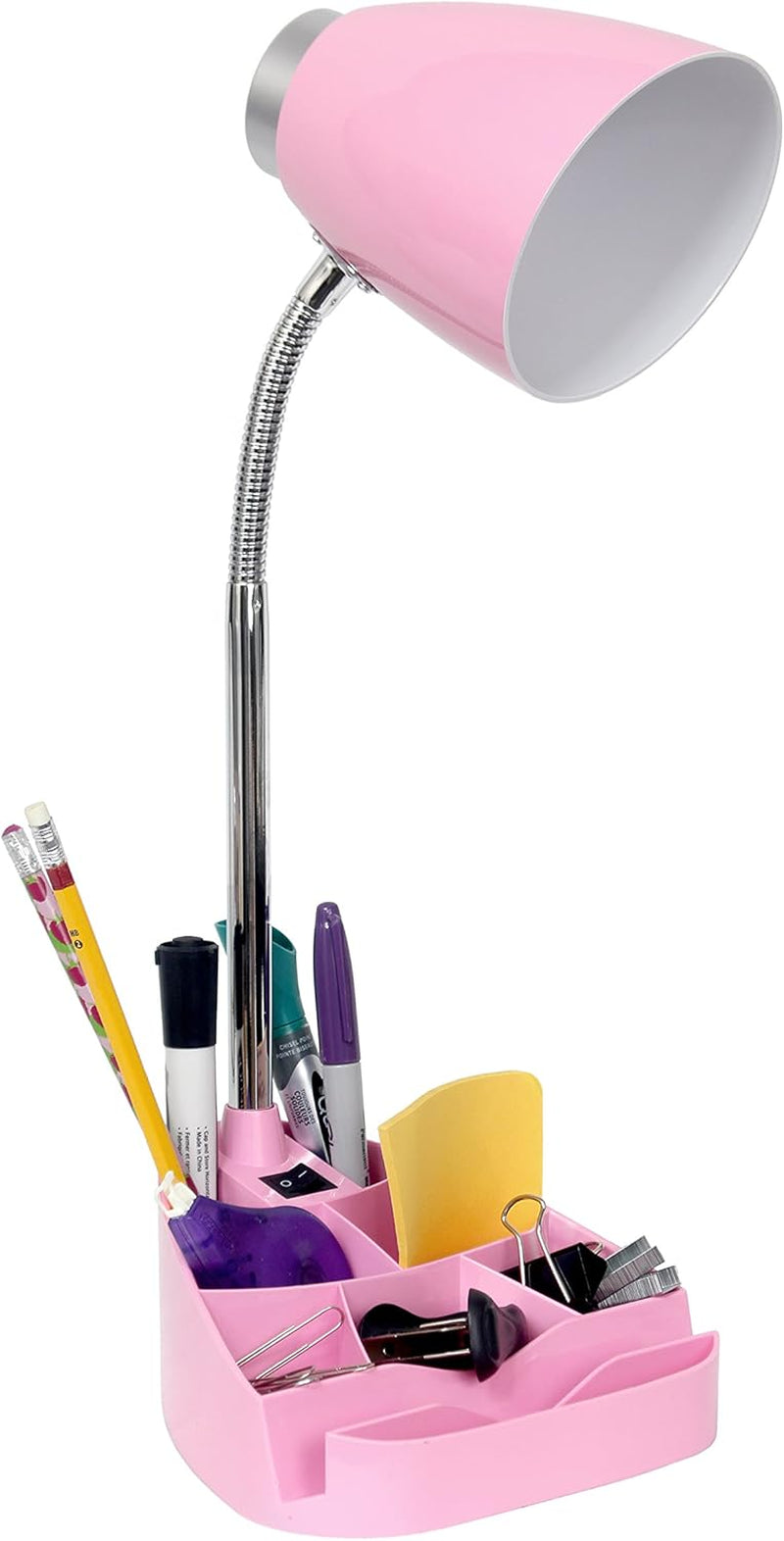 LD1002-PNK Gooseneck Organizer Desk Lamp with Ipad Tablet Stand Book Holder, Pink