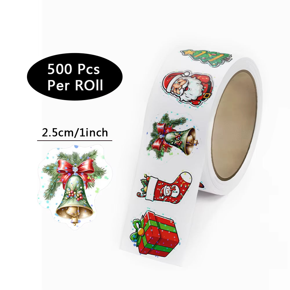 500Pcs Laser Cartoon Christmas Stickers Christmas Gift Wrapping Label Sticker Reward Stickers Scrapbook Stationery,1"