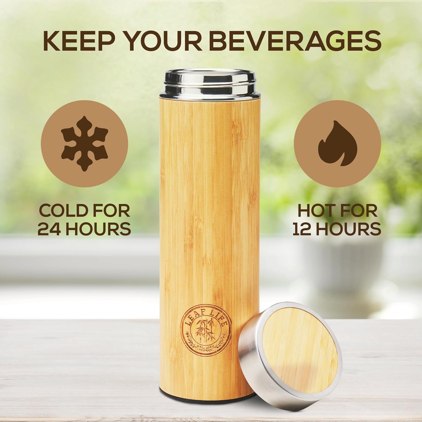 Premium Bamboo Tea Bottle for Loose Tea - Tea Infuser Bottle - Tea Gifts - Insulated Water Bottle/Coffee Tumbler/Tea - Tea Gift Set, Tea Accessories - Tea Tumbler 17Oz