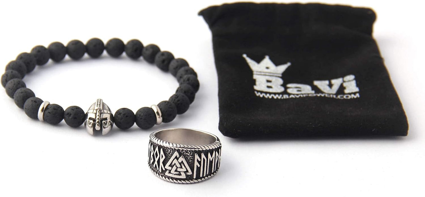 Valknut Symbol Ring with Rune Letters 316L Stainless Steel Norse Scandinavian Viking Jewelry
