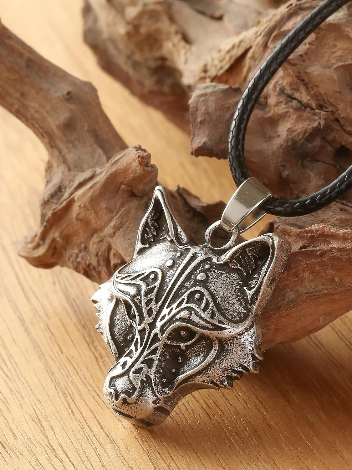 Wolf Necklace, Viking Wolf Head Pendant, Animal Totem Jewelry Gift for Men and Women