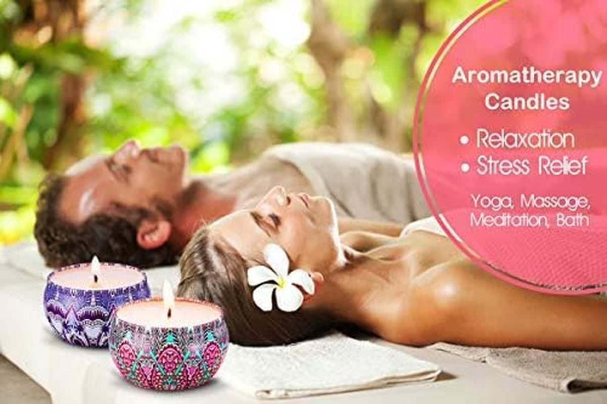 Scented Candles Gift Set Lavender Rose Gardenia and Lilac, Natural Soy Wax with Floral Essential Oil Travel Tin Candles Use for Aromatherapy Stress Relax, Home Decor, Yoga Meditation Reiki, Pack 4