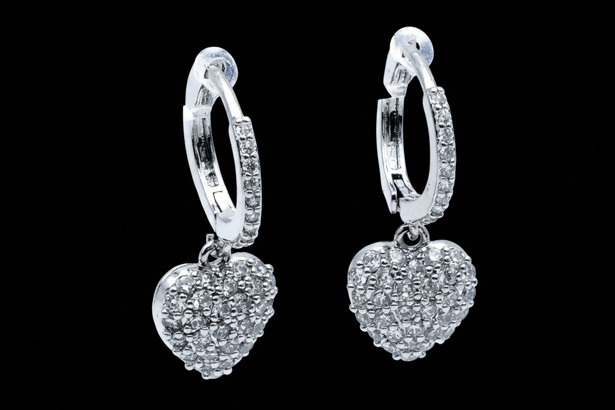 Heart Dangle Cubic Zirconia Mini Hoop Earrings