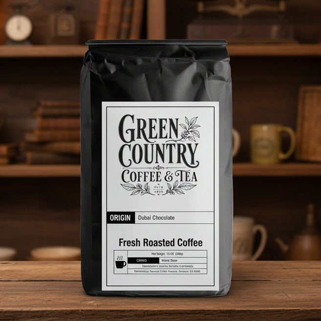 Dubai Chocolate flavored coffee from Green Country Coffee & Tea
