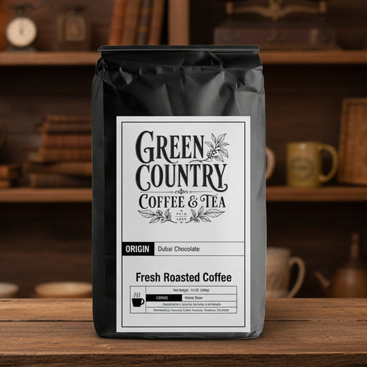 Dubai Chocolate flavored coffee from Green Country Coffee & Tea