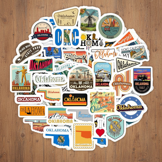 100Pcs Oklahoma Stickers for Water Bottle and Laptop - Oklahoma Party Favors & Decorations, Waterproof Vinyl Decals, State Pride and Icon Stickers, Gifts for Women & Men