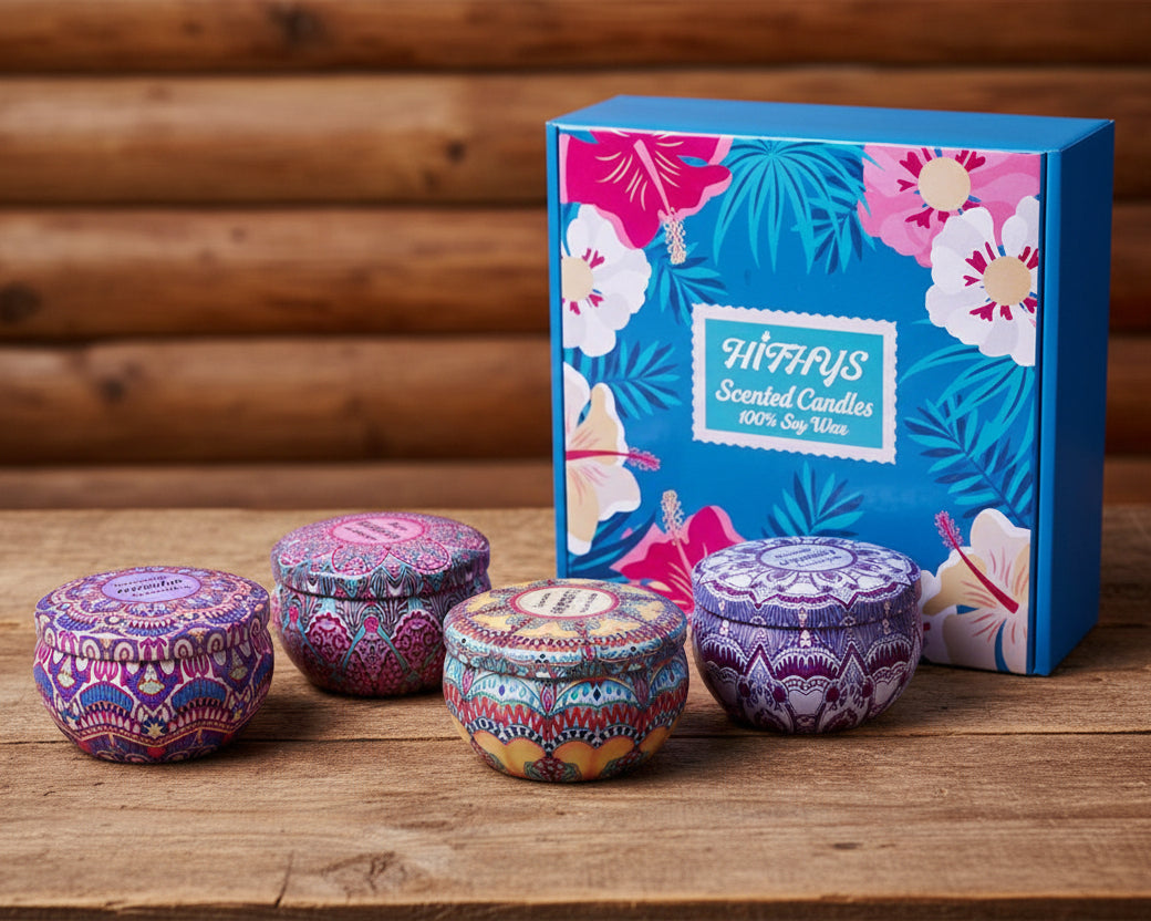 Scented Candles Gift Set Lavender Rose Gardenia and Lilac, Natural Soy Wax with Floral Essential Oil Travel Tin Candles Use for Aromatherapy Stress Relax, Home Decor, Yoga Meditation Reiki, Pack 4