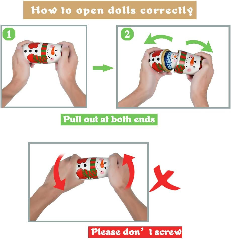 5Pcs Nesting Dolls Snowman Santa Claus Russian Matryoshka Dolls Handmade Wooden Christmas Birthday Gift for Kids (05 Snowman)