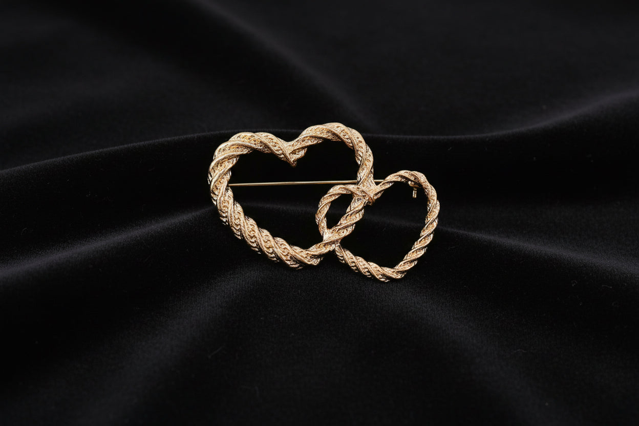 VINTAGE DOUBLE HEART BROOCH