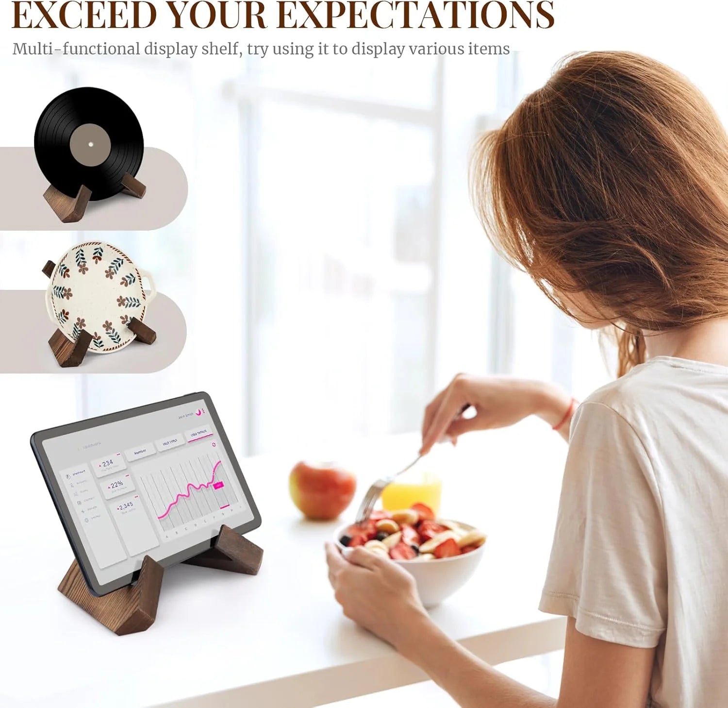 Cookbook Stand for Kitchen, Recipe Book Holder for Kitchen Counter, Wooden Cookbook Holder, Rustic Cook Book Holder Stand - Rustic Brown