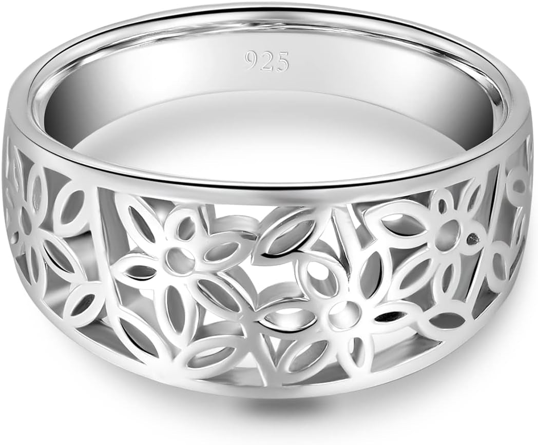 925 Sterling Silver Ring, High Polish Tarnish Resistant Comfort Fit Victorian Leaf Filigree Vintage Style Ring
