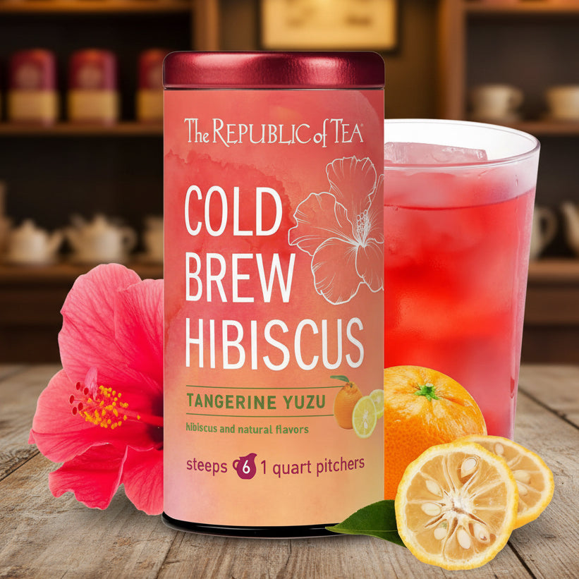 The Republic of Tea Cold Brew Hibiscus Tangerine Yuzu Herbal Iced Tea, 6 Ct | Caffeine Free, Cold Brew Hibiscus with Tangerine and Yuzu Citrus, No Boiling Water Needed