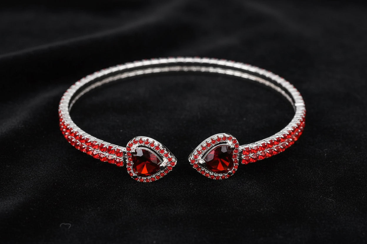Double Heart End Rhinestone Spring Wrap Bracelet