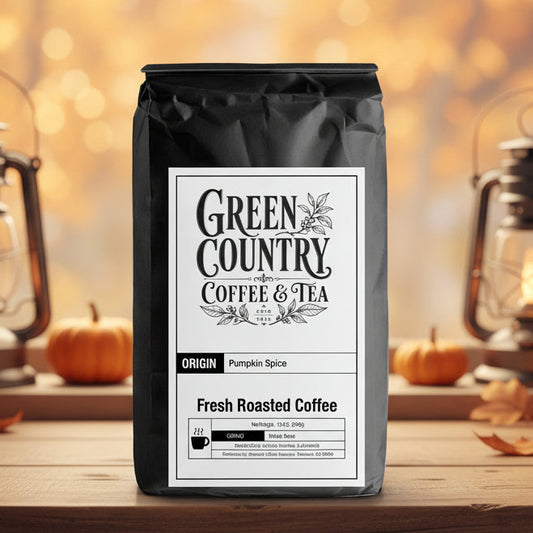 Pumpkin Spice flavored medium roast coffee from Green Country Coffee & Tea