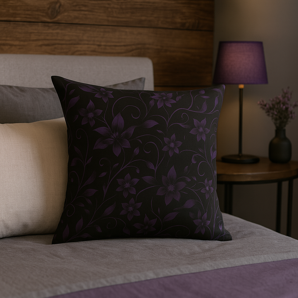 Purple Floral Faux Suede Throw Pillow